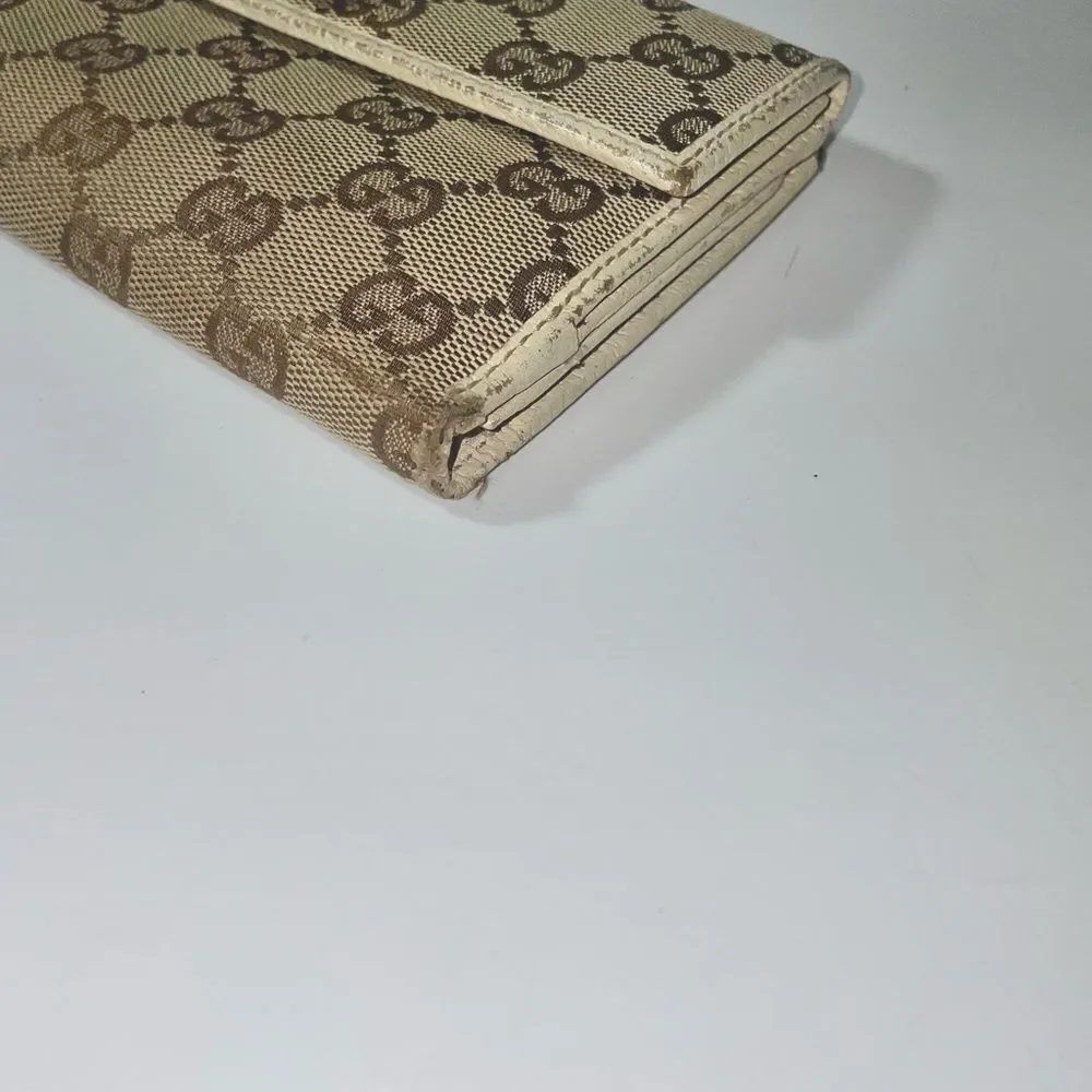 Gucci GG Logo Canvas Leather Trim Continental Wallet